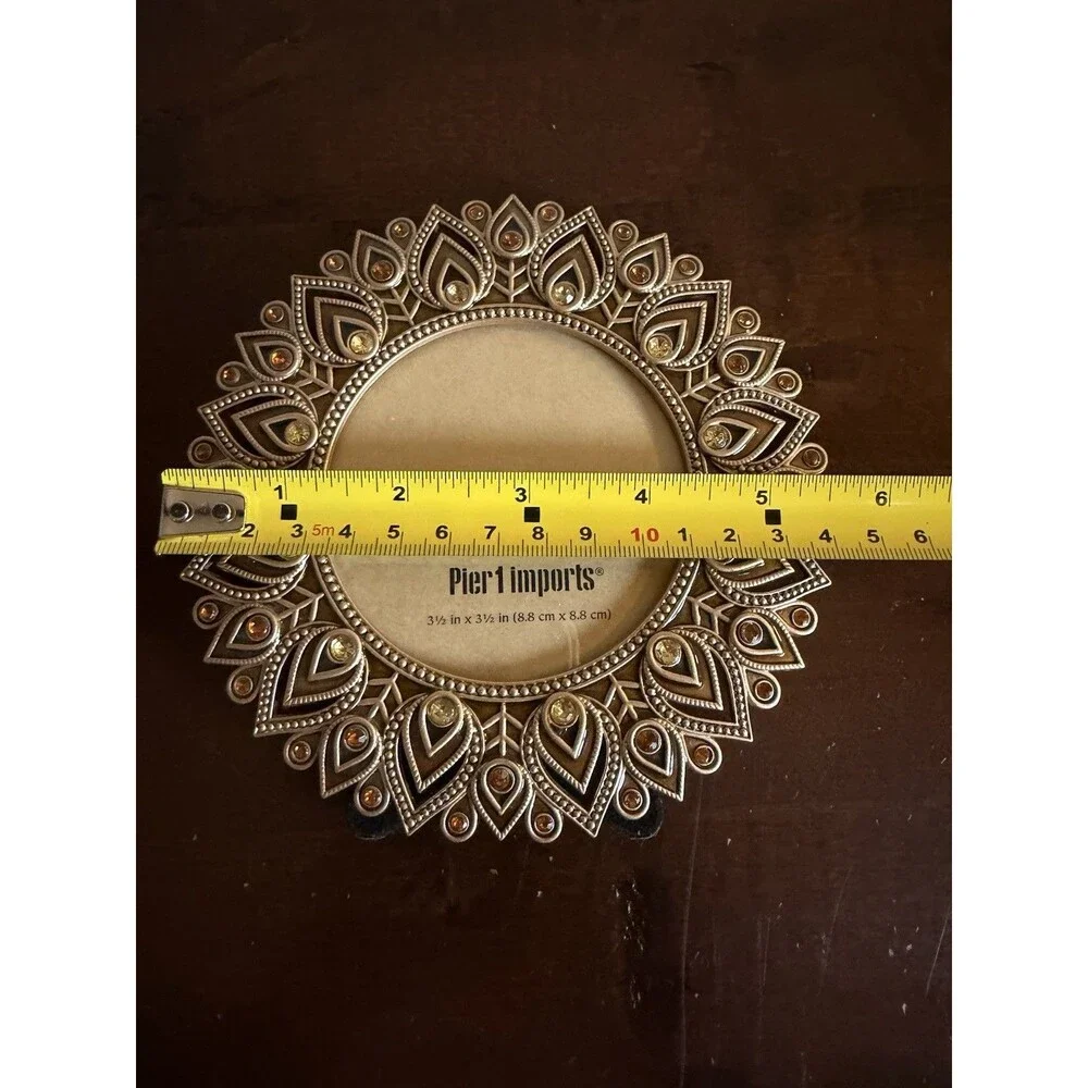 Pier 1 Imports Peacock Mandala-inspired Round Frame Picture Photo Frame 3.5 In